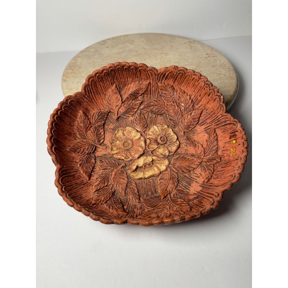 VTG 1950s Multi Products Inc Molded Resin Syroco Wood Bowl, Floral‎ Design 8"